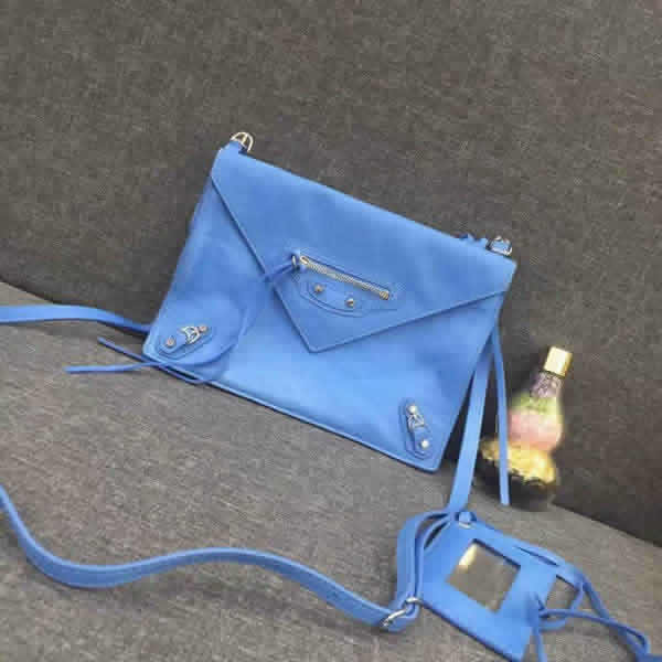 New Balenciaga Leather Envelope Blue Shoulder Messenger Bag