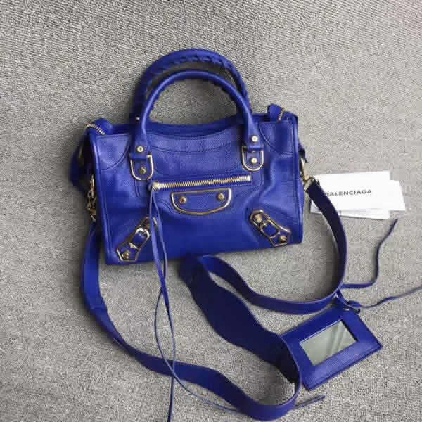 Balenciaga Classic Mini City Goatskin Blue Motorcycle Bags