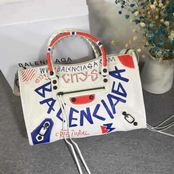 Fake New White Graffiti Balenciaga Classic City Motorcycle Bag