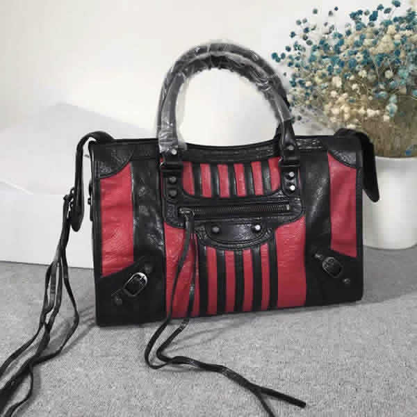 Fake Balenciaga Red Black Citys Sheepskin Locomotive Bag Tote Messenger Bag