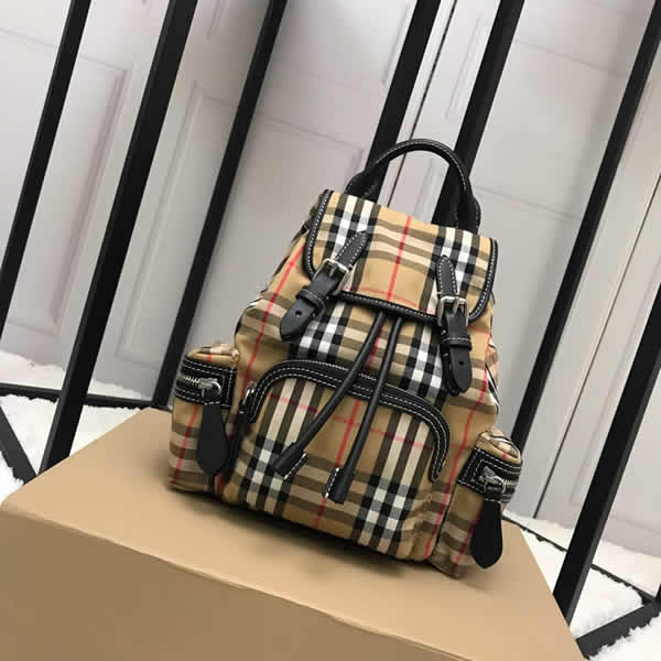 Cheap Burberry Color Matching House Nylon Leather Stripe Military Backpack