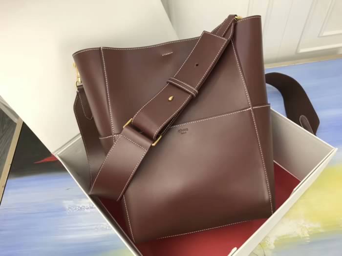 Replica Celine Seau Sangle Glossy Leather Coffee Shoulder Bags 180543