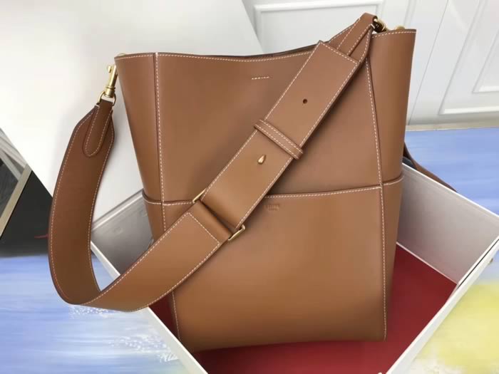 Replica Celine Seau Sangle Glossy Leather Brown Shoulder Bags 180543