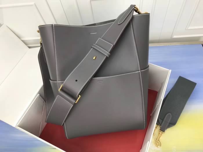 Replica Celine Seau Sangle Glossy Leather Grey Shoulder Bags 180543