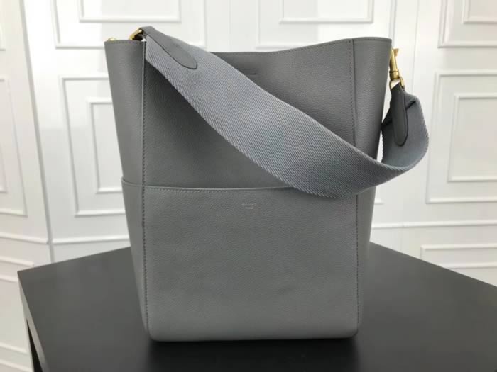 Replica Celine Seau Sangle Litchi Leather Grey Shoulder Bags 180543