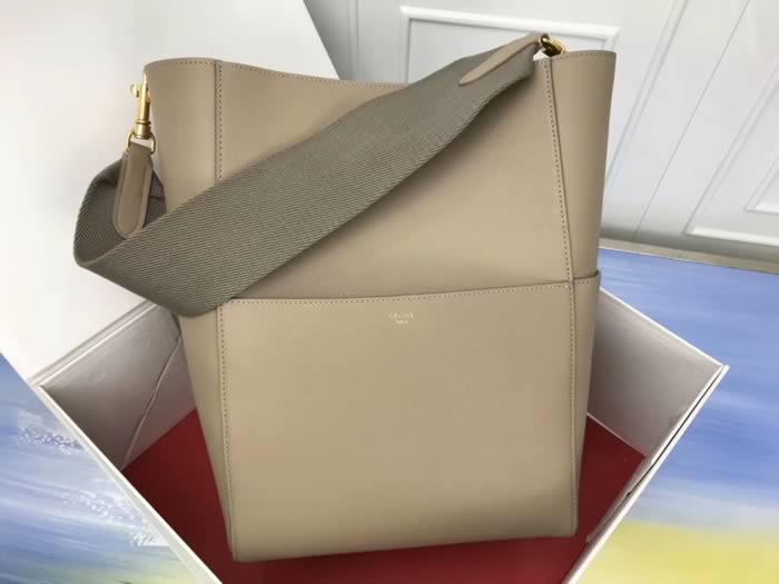 Replica Celine Seau Sangle Litchi Leather Khaki Shoulder Bags 180543