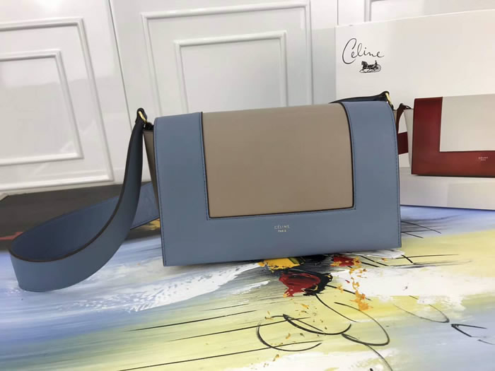 Fake Celine Frame Color Matching Blue & Khaki Shoulder Bag Messenger Bag 180263