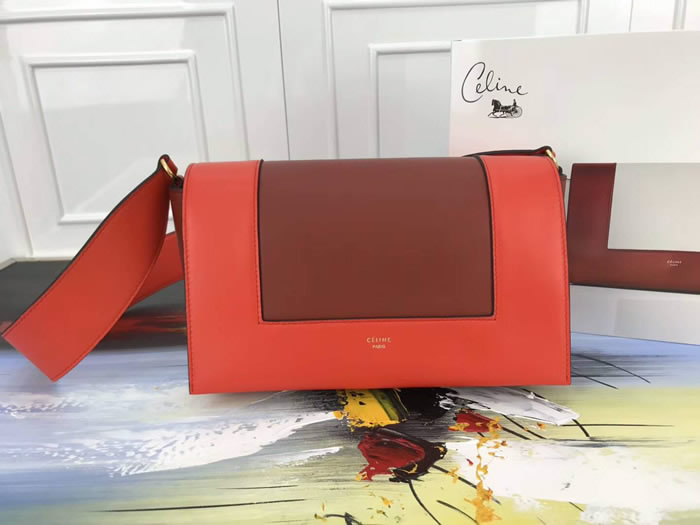 Fake Celine Frame Color Matching Orange & Red Shoulder Bag Messenger Bag 180263