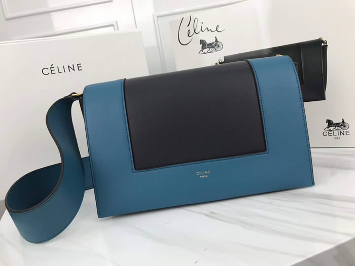 Fake Celine Frame Color Matching Lake Blue & Black Shoulder Bag Messenger Bag 180263