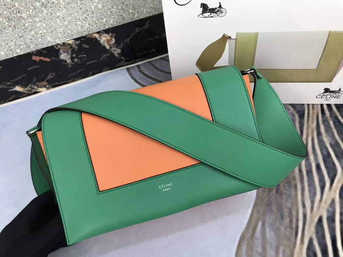 Fake Celine Frame Color Matching Green & Orange Shoulder Bag Messenger Bag 180263