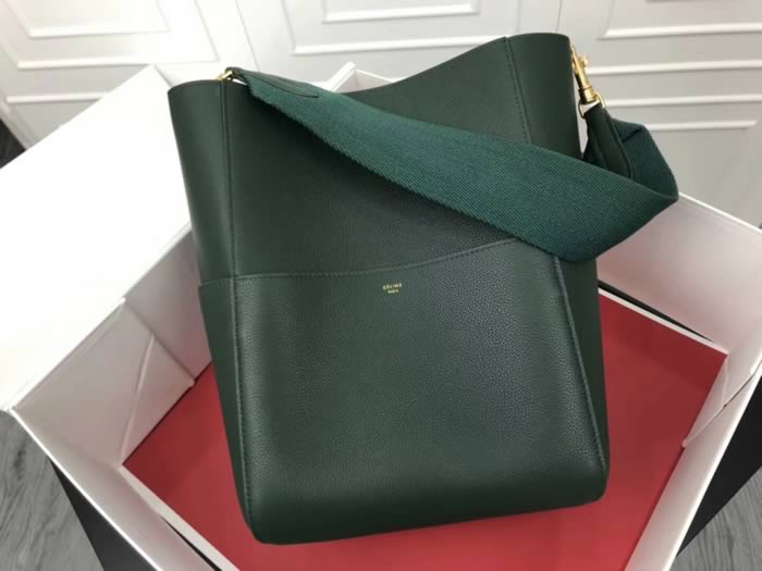 Replica Celine Seau Sangle Litchi Leather Green Shoulder Bags 180543