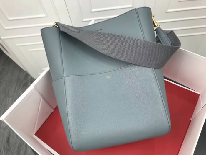 Replica Celine Seau Sangle Litchi Leather Blue Shoulder Bags 180543