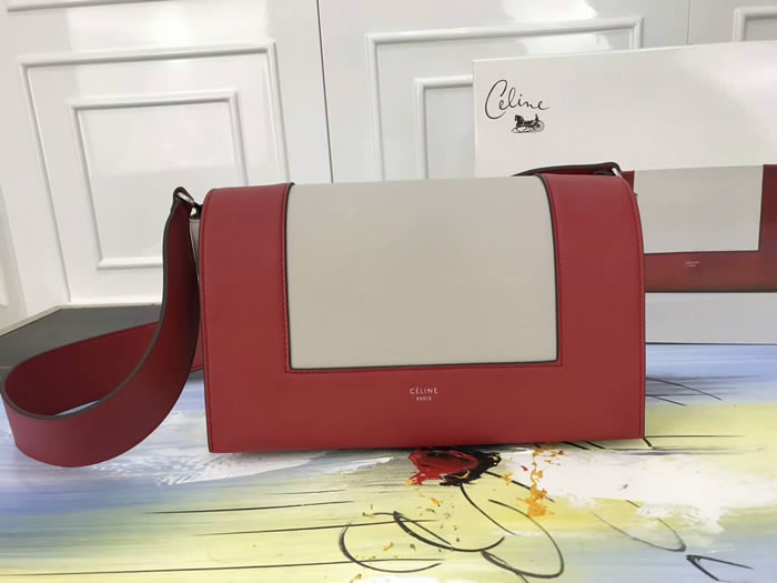 Fake Celine Frame Color Matching Red & Grey Shoulder Bag Messenger Bag 180263