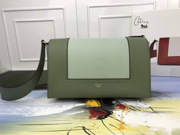 Fake Celine Frame Color Matching Green & Blue Shoulder Bag Messenger Bag 180263