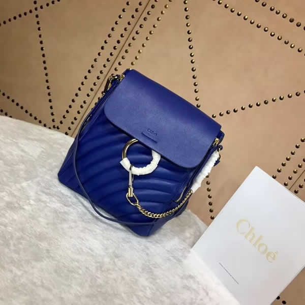 Replica New Chloe Faye Embroidered Blue Backpack 3S233-A04