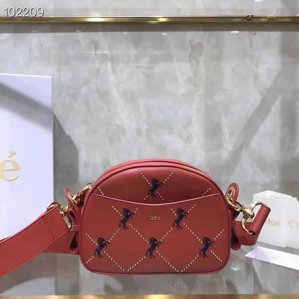 2019 Chloe Signature Casual Studded Red Shoulder Crossbody Bag
