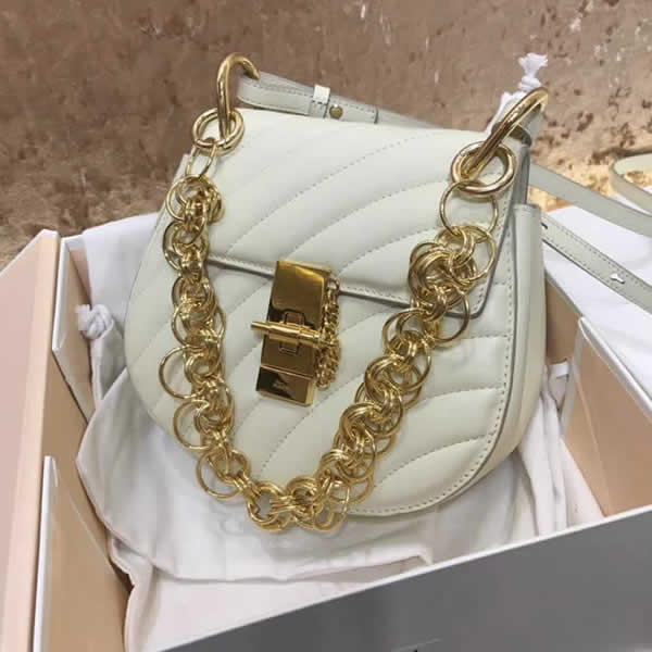 Fake Cheap Fashion White Chloe Pig Bag Drew Bijou Handbags With Golden Hardware