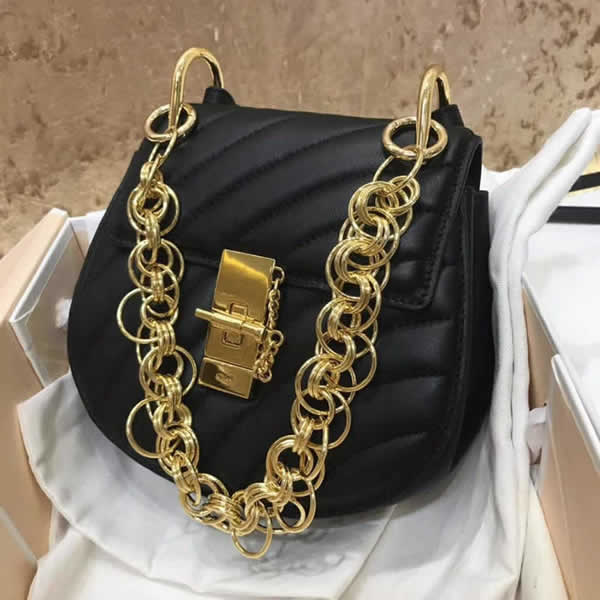 Fake Cheap Fashion Black Chloe Pig Bag Drew Bijou Handbags With Golden Hardware