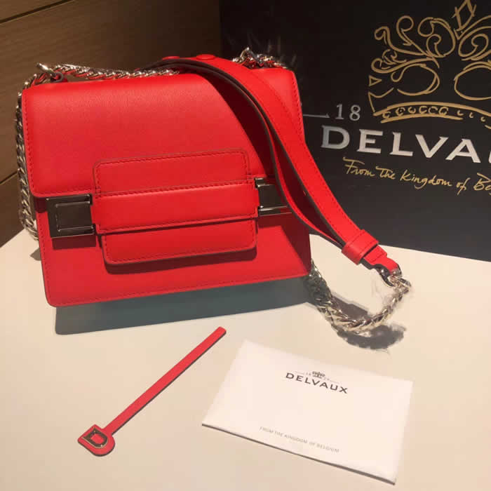 New Fake Delvaux Brilliant Red Madame Chaine Flap Shoulder Bag