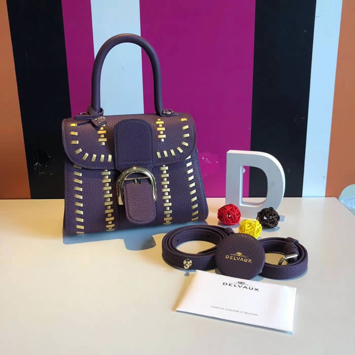 Fake Delvaux Brillant Handmade Full Leather Woven Purple Crossbody Shoulder Bag