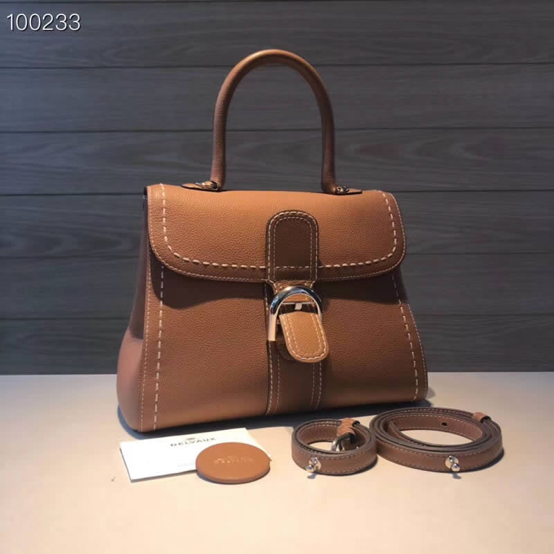 2019 New Delvaux Brillant Togo Brown Tote Crossbody Bag High Quality Outlet