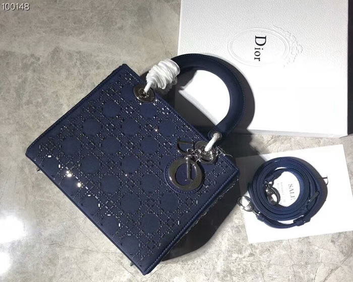 Replica 1:1 Quality Blue Lady Dior Silk And Diamond Tote Bag