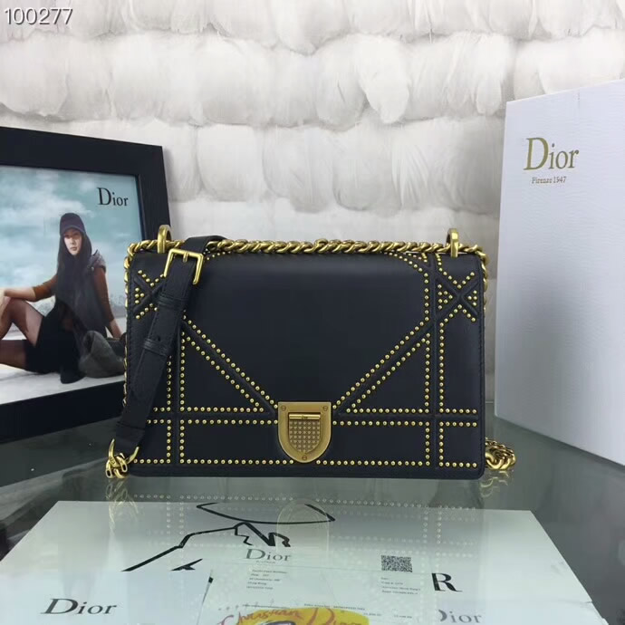 Replica New Dior Diorama Vintage Rivet Black Flap Bags