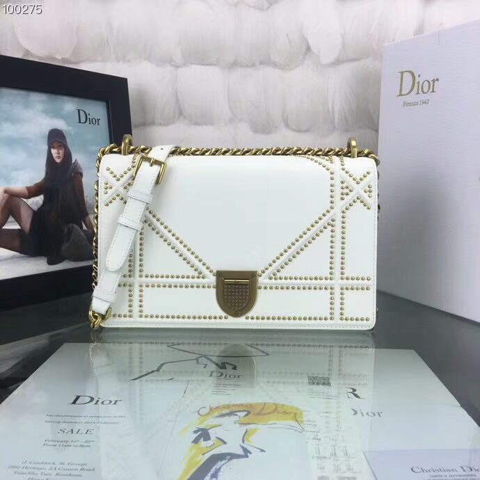 Replica New Dior Diorama Vintage Rivet White Flap Bags