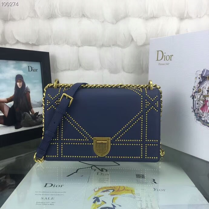 Replica New Dior Diorama Vintage Rivet Blue Flap Bags