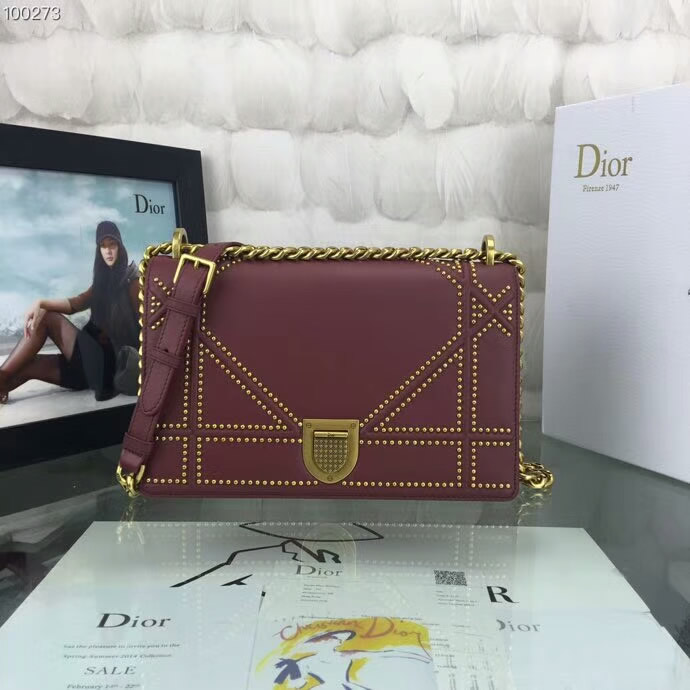 Replica New Dior Diorama Vintage Rivet Dark Red Flap Bags