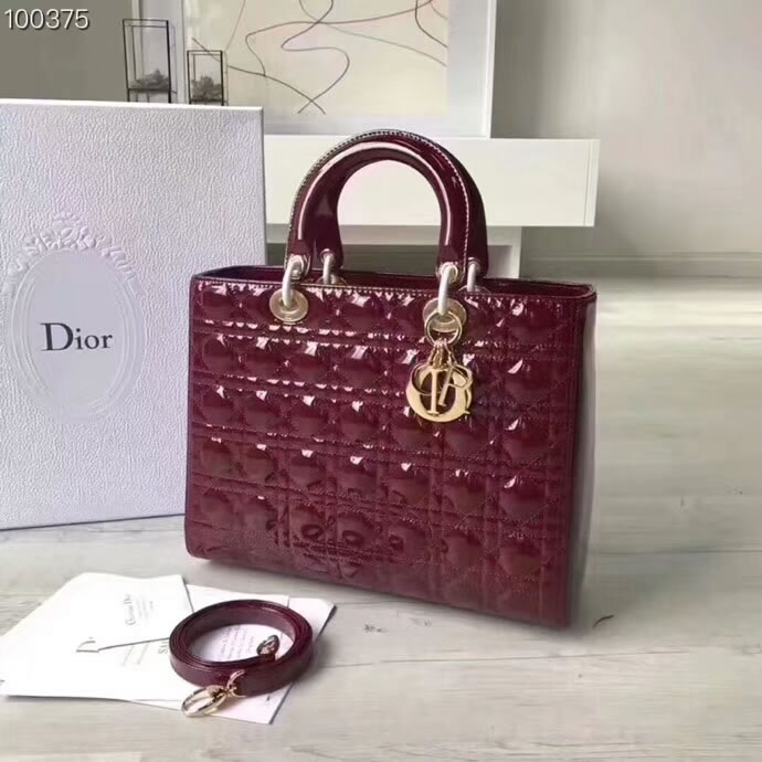 Fake Cheap Dior Lady Dark Red Messenger Bags With Golden Hardware