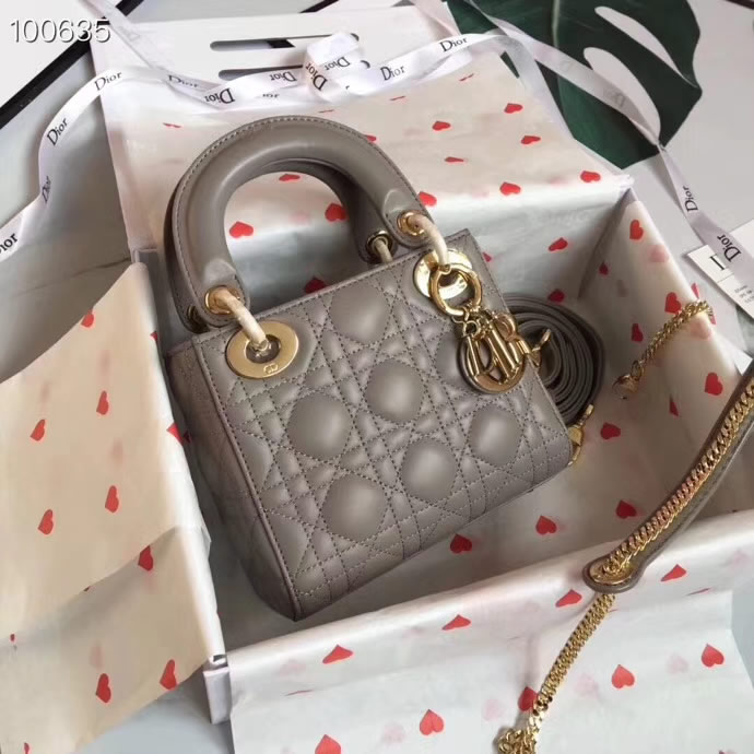 Fake Cheap Dior Lady Pocket Gray Tote Messenger Bags Golden Hardware