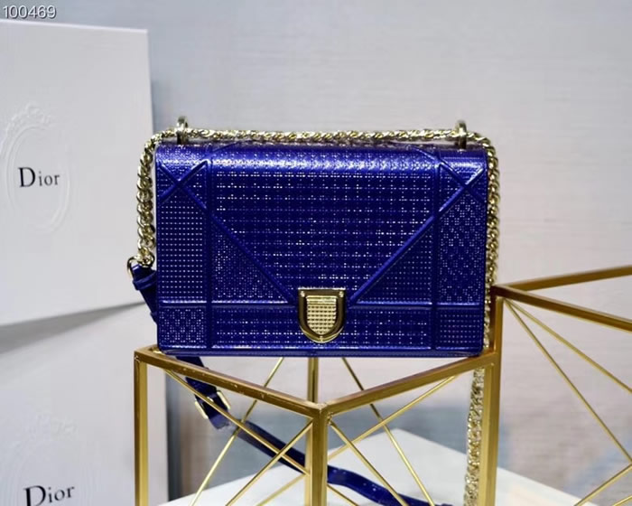 Fake Dior Diorama Cannage Metallic Clamshell Blue Tote Bag