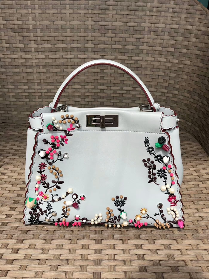 Fake Fendi Peekaboo Colorful Rivets White Messenger Bags