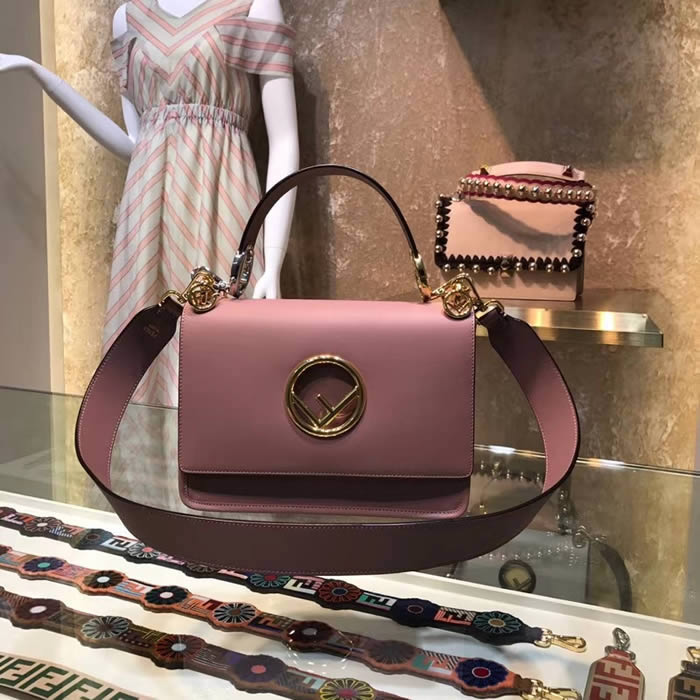 Replica Fendi KAN I Pink Shoulder Crossbody Bag Flap Cover 284