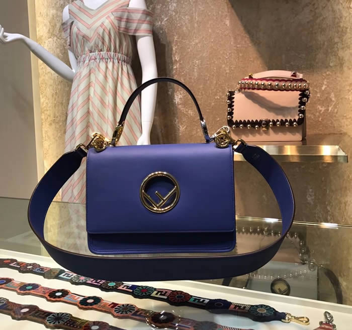 Replica Fendi KAN I Blue Shoulder Crossbody Bag Flap Cover 284