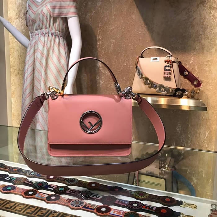 Replica Fendi KAN I Pink Shoulder Crossbody Bag Flap Cover 284