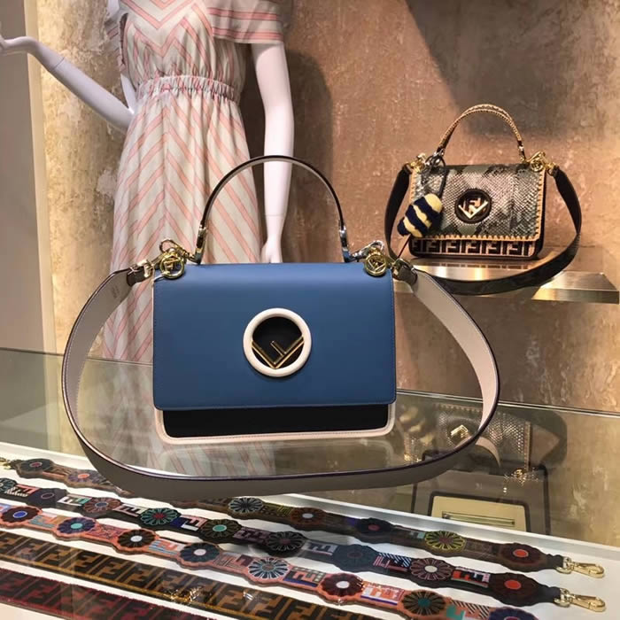 Replica Fendi KAN I Blue Shoulder Crossbody Bag Flap Cover 284