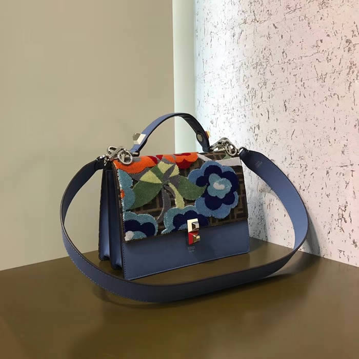 Fendi KANI Blue Classic Vintage Flower Flap Shoulder Bag 3388L