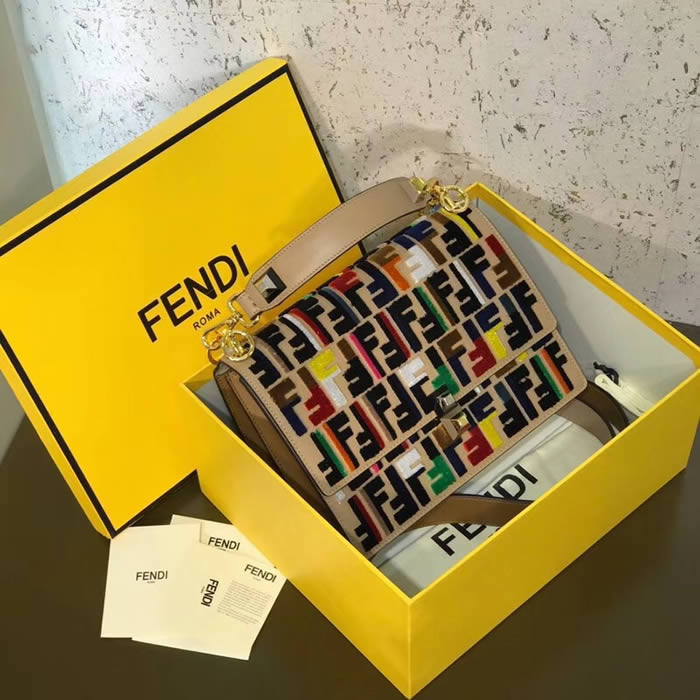 Fendi Kan I Silk Yarn Weaving Yellow Flip Single Shoulder Bag 3387