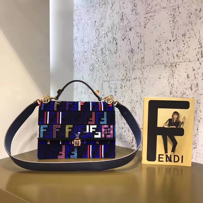 Fendi Kan I Silk Yarn Weaving Blue Flip Single Shoulder Bag 3387