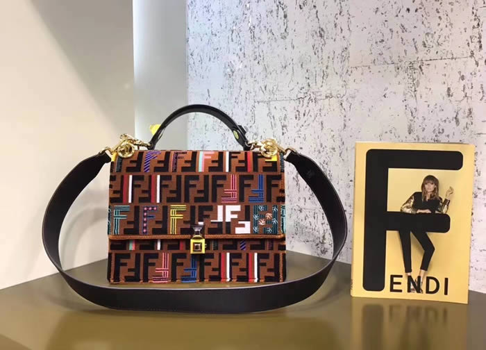 Fendi Kan I Silk Yarn Weaving Brown Flip Single Shoulder Bag 3387