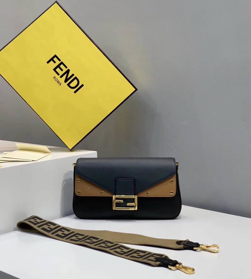 2019 New Fendi Yellow Splicing Flip-Slung Shoulder Bag 600