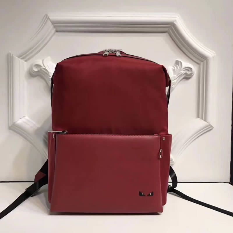 2019 Fashion Fendi Bag Bugs Red Nylon Leather Backpack 2325