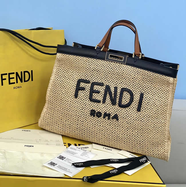 Fake Fendi PeekabooX-Tote Woven Off-White Shopping Bag 60017