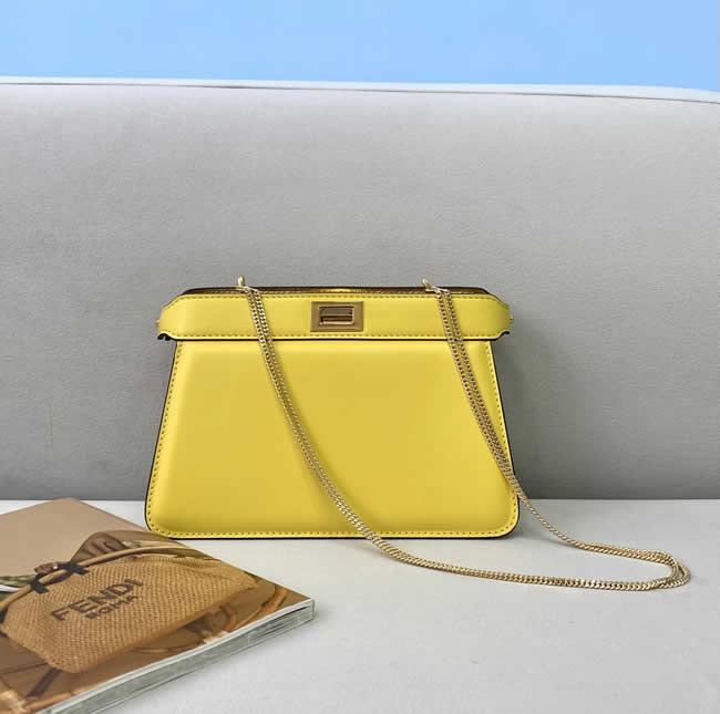 Fake Fendi Peekaboo I See U Handbag Sheepskin Yellow Crossbody Bag 70321