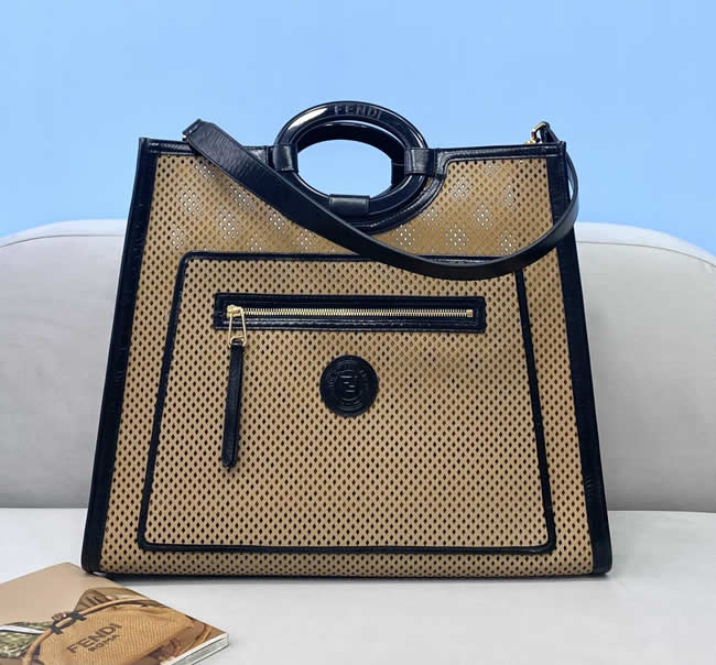 Replica Fendi Brown Runaway Vintage Oval Handle Tote Bag 0593