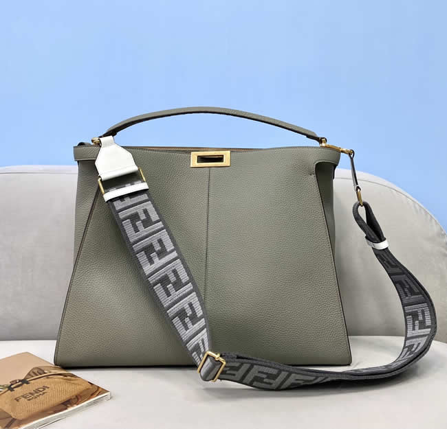 Fake Fendi Peekaboo Gray Blue Portable Handmade Messenger Bag 305M