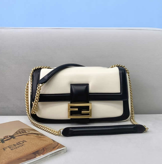 Fake Fendi White Baguette Chain Bag Flap Clutch Crossbody Bag 70220