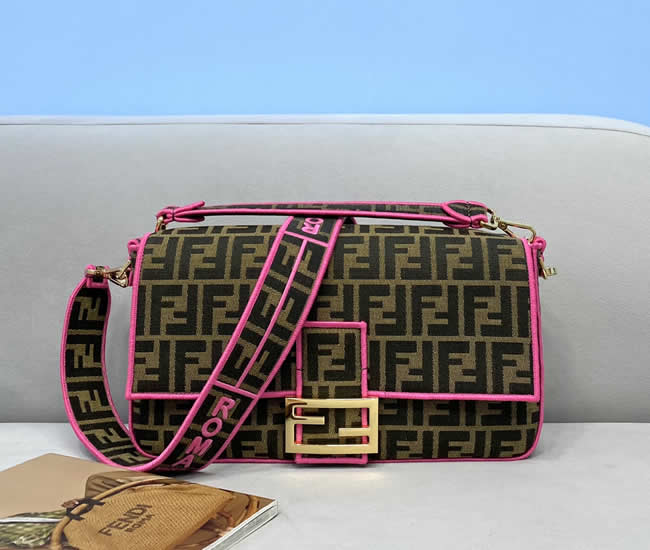 Fake Fendi Pink Baguette Classic Embroidered Single Shoulder Bag 772